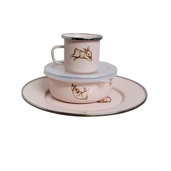 Pink Bunnies 3-Piece Feeding Set with Plate Bowl and Mug #A19 - Picture 1 of 12